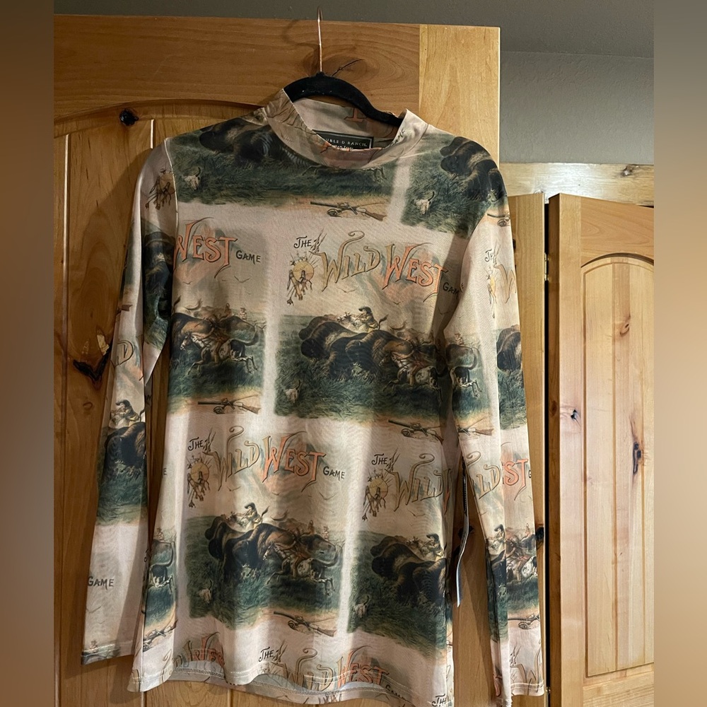 𝑫𝑶𝑼𝑩𝑳𝑬 𝑫 𝑹𝑨𝑵𝑪𝑯   '  𝒯𝒽𝑒 𝒢𝓇𝑒𝒶𝓉 𝐸𝓍𝒽𝒾𝒷𝒾𝓉𝒾𝑜𝓃 ' sheer Long Sleeve Shirt